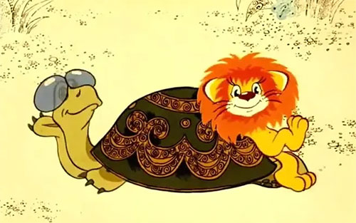 Кадр из мультфильма «Как львенок и черепаха пели песню»